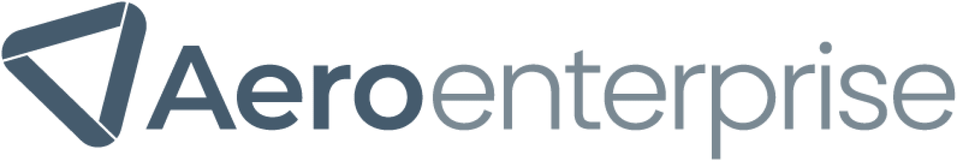Aero Enterprise-Logo mit einem stilisierten Dreieckssymbol links neben dem Firmennamen Aeroenterprise in einer modernen, serifenlosen Schriftart mit dunkel- und hellgrauer Farbgebung.