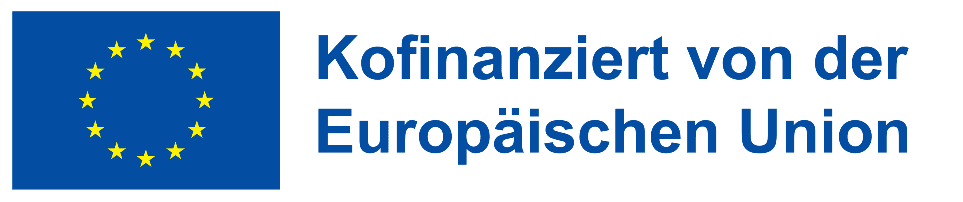 Das Bild zeigt die Flagge der Europäischen Union mit einem Kreis aus 12 gelben Sternen auf blauem Hintergrund, daneben der deutsche Text: Kofinanziert von der Europäischen Union.