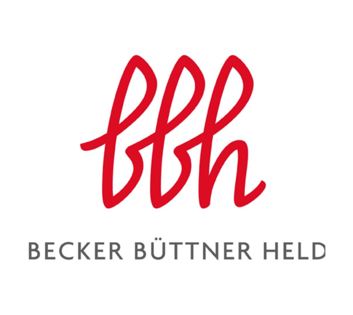 The logo shows the stylized red lowercase letters bbh above the grey text BECKER BÜTTNER HELD on a white background.
